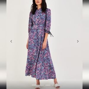 Moonsoon Print Floral Dress with Collar Purple